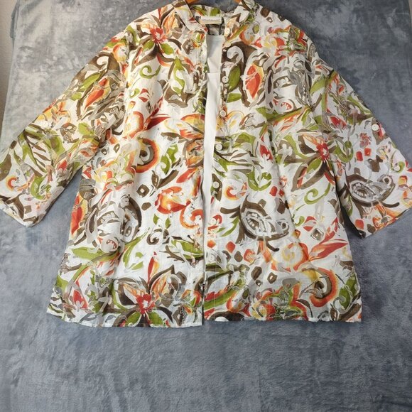 Alfred Dunner Womens Floral Open Front Jacket 16W Multicolor Rayon Career‎ Boho - Picture 1 of 10